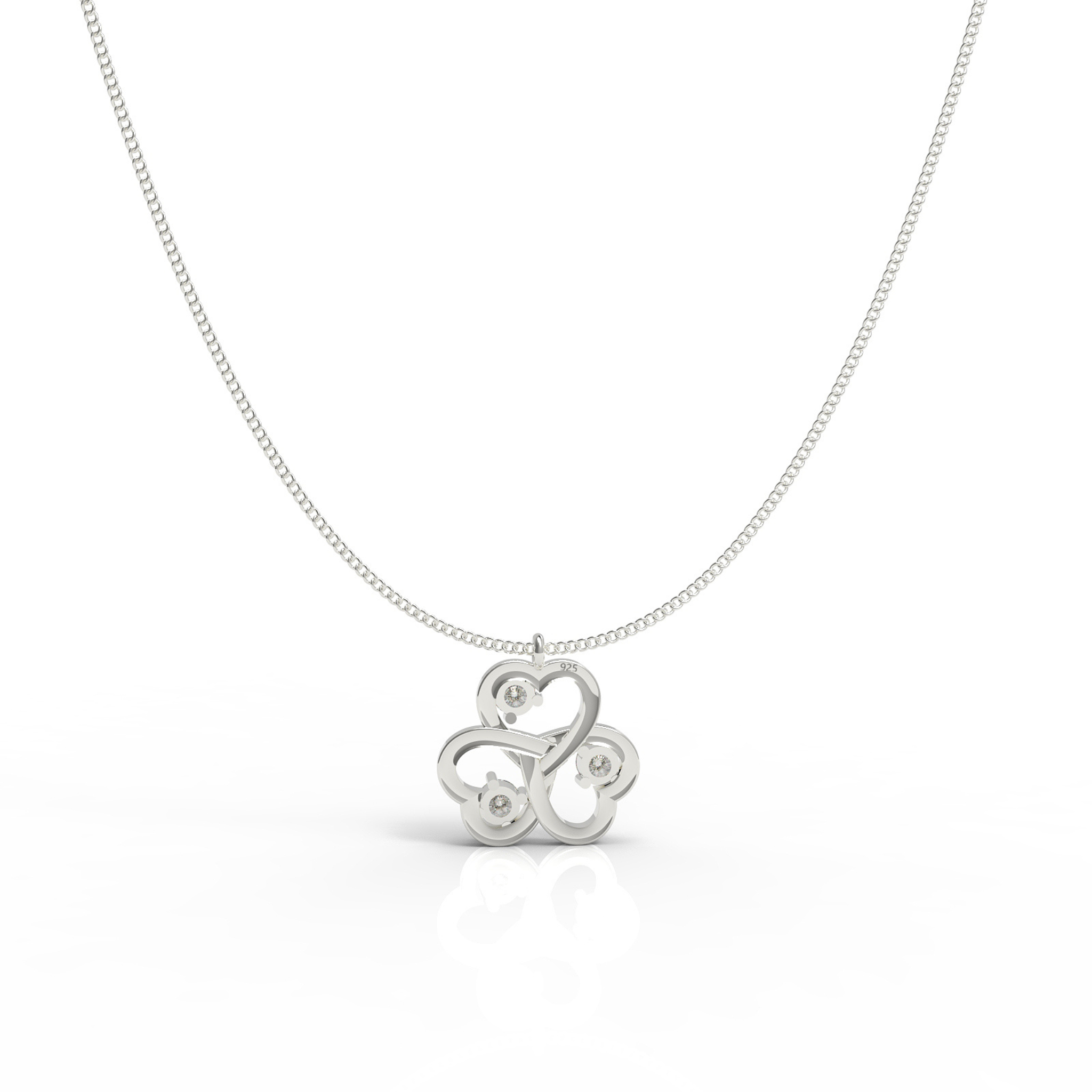 Trio Heart Pendant With Chain, Hallmarked 925 Sterling Silver